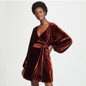 A.L.C. Carlo Silk-Blend Wrap Velvet Dress in Cognac Size 2